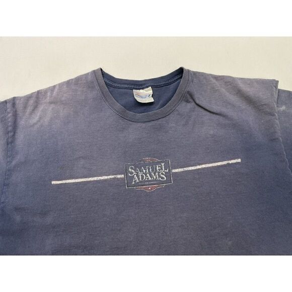 VINTAGE Samuel Adams Beer Thrashed Distressed Faded T-shirt Men XL Blue - Picture 2 of 11